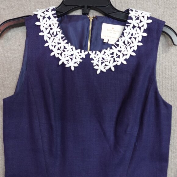 Kate Spade Womens Dress 4 Blue Sheath Linen Blend Tiff - Picture 2 of 13